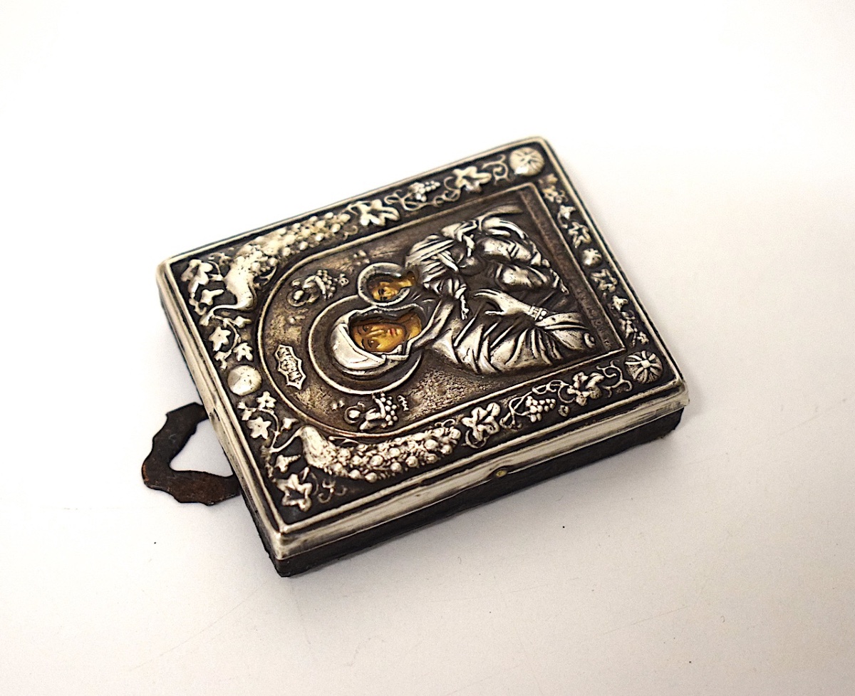Small Icon Or Riza: Miniature Orthodox Virgin Mary Travel Icon In Solid Silver, Ref1204 -photo-1