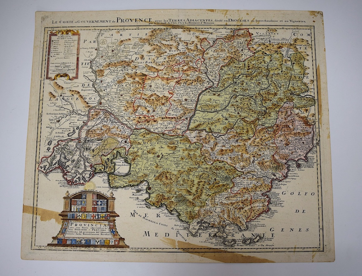 Delisle gravure  XVIII  Carte Géographique Le Comté Et Gouvernement De Provence  REFM1189 