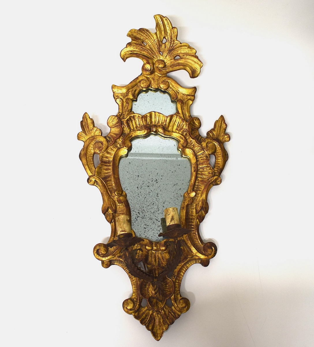 Gilded Carved Wood Wall Sconce With Two Lights, Rocaille Style, Ref. 1205 -photo-2