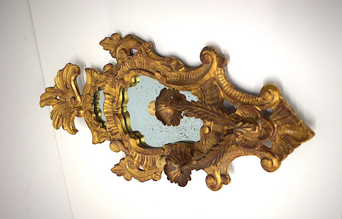 Gilded Carved Wood Wall Sconce With Two Lights, Rocaille Style, Ref. 1205 -photo-2