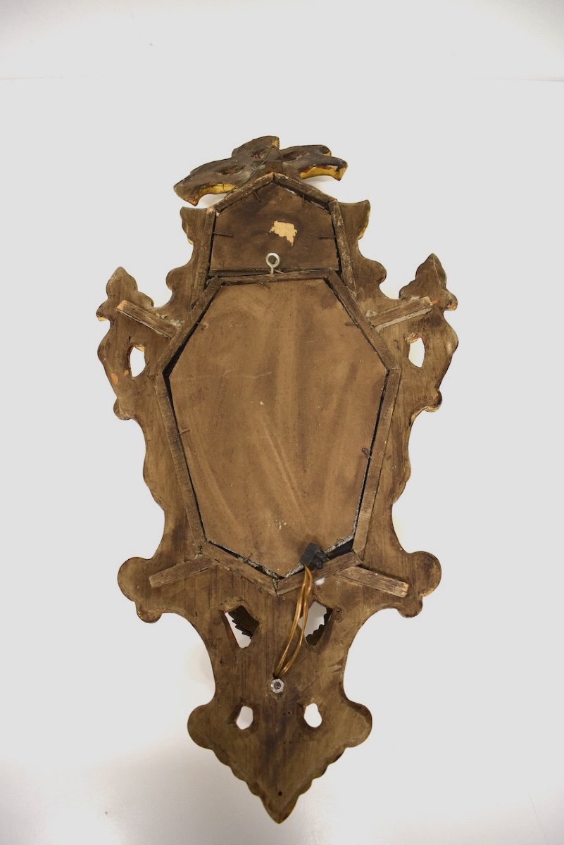 Gilded Carved Wood Wall Sconce With Two Lights, Rocaille Style, Ref. 1205 -photo-7