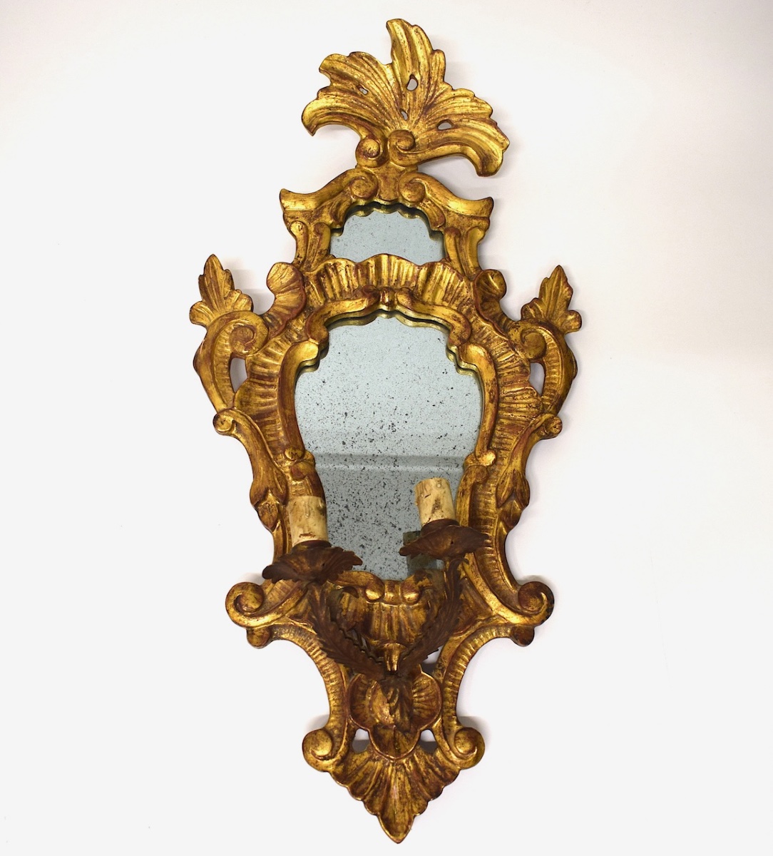 Gilded Carved Wood Wall Sconce With Two Lights, Rocaille Style, Ref. 1205 -photo-8