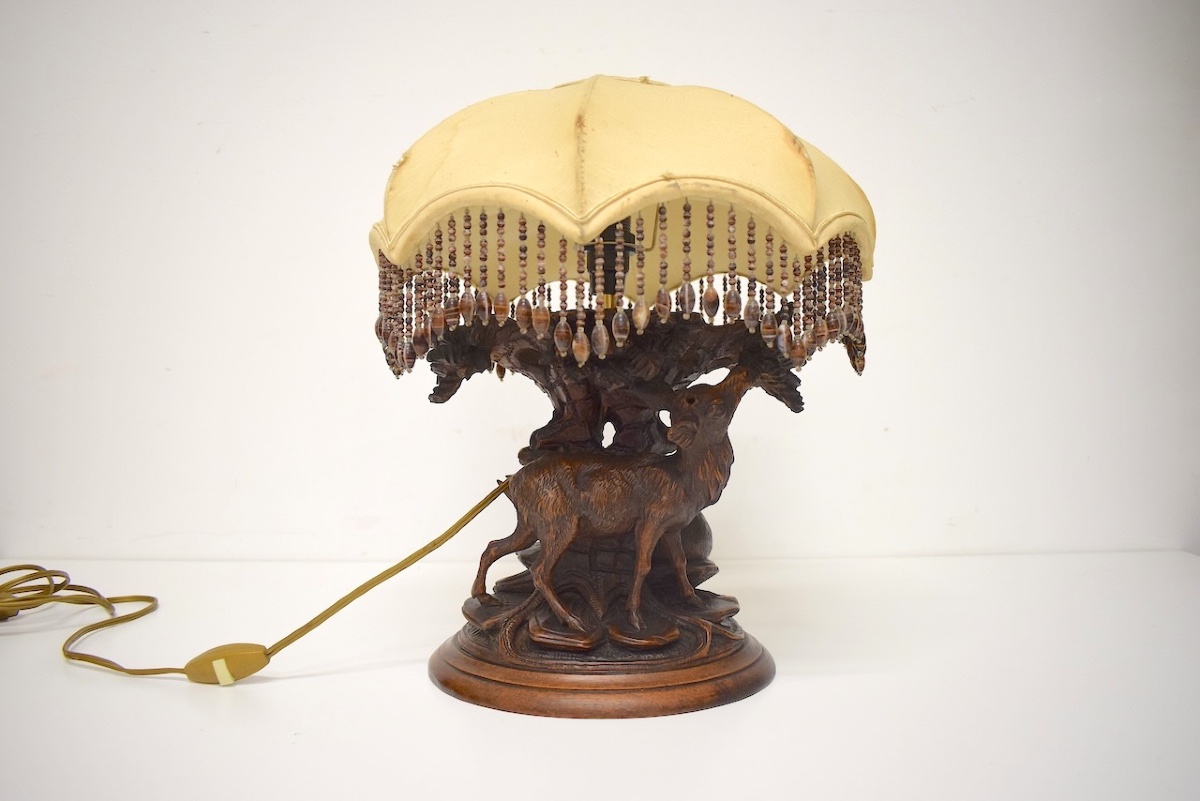Carved Wooden Lamp With Black Forest Deer Hunting Design   Ref1208 -photo-2