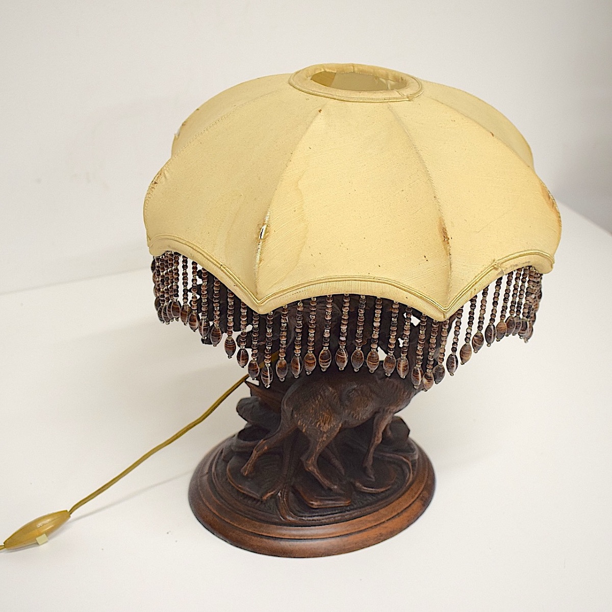 Carved Wooden Lamp With Black Forest Deer Hunting Design   Ref1208 -photo-3