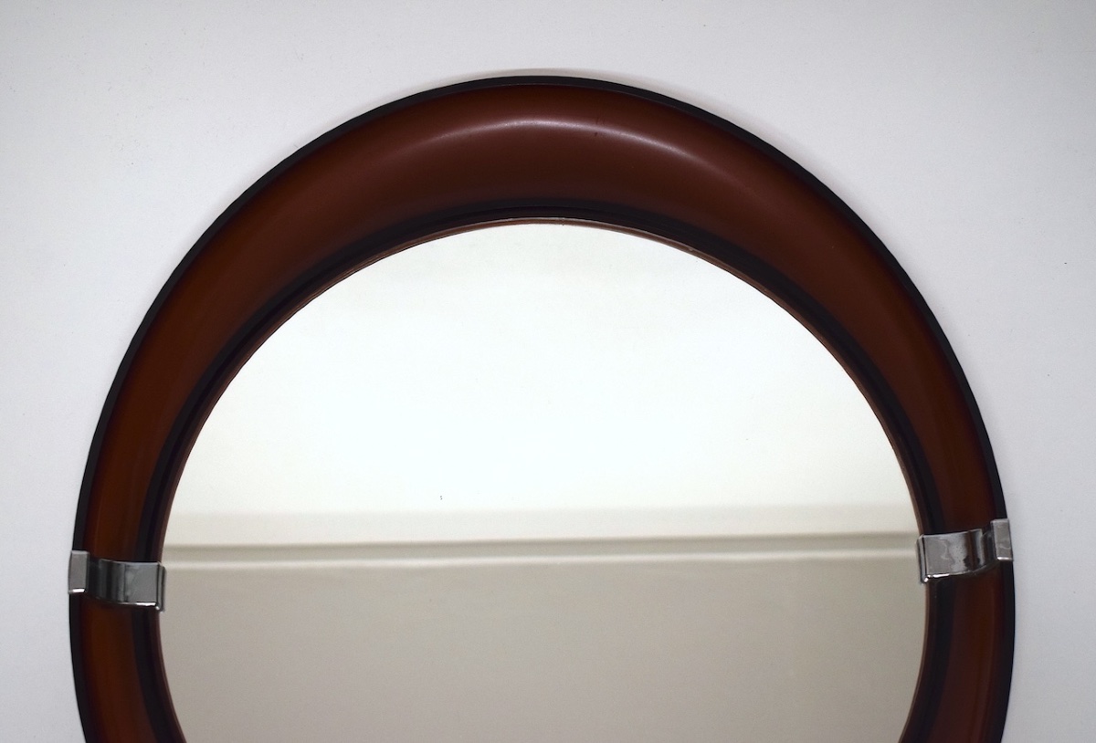  Miroir mural ovale vintage ann&eacute;es 1970 cadre  brun bordeaux ref1214-photo-3