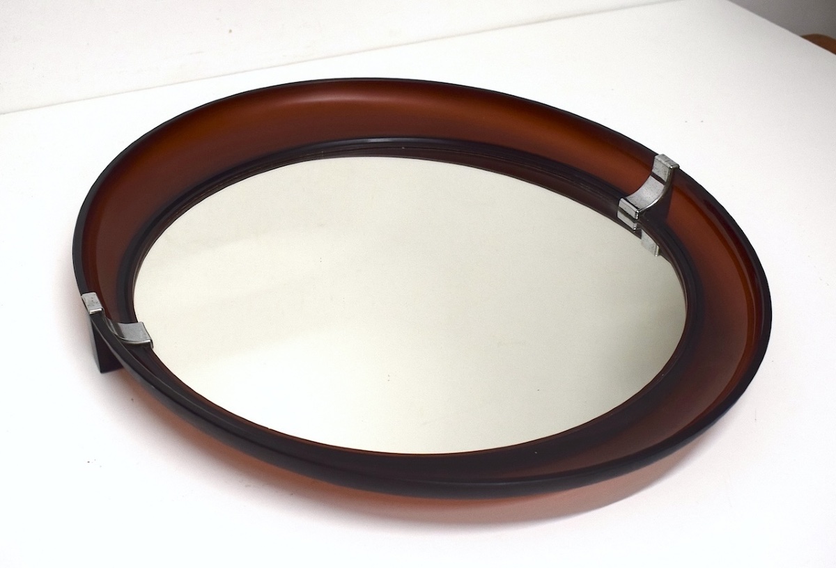  Miroir mural ovale vintage ann&eacute;es 1970 cadre  brun bordeaux ref1214-photo-6