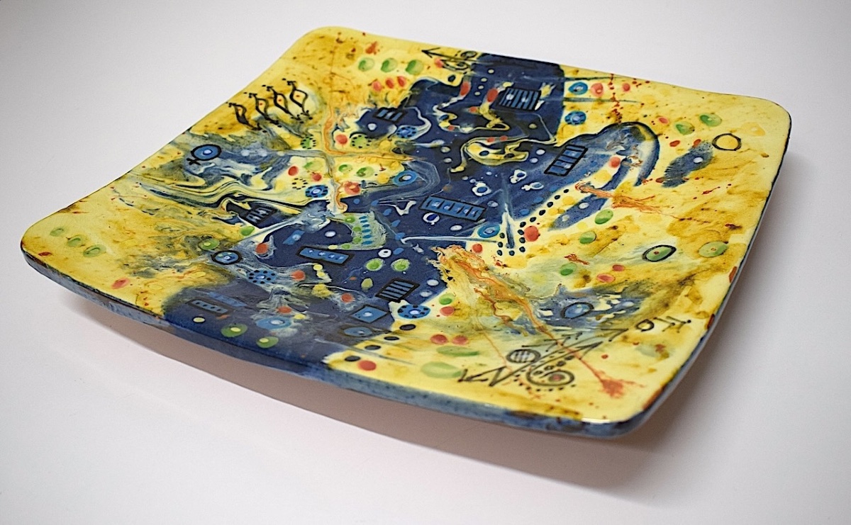 Erick Belasco Cahuzac Abstract Ceramic Plate, Vallauris, La Bergerie Céramiques, Ref1216