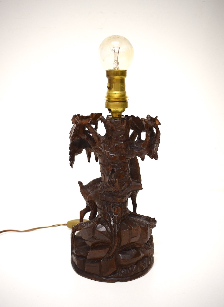 Floor Lamp, Animal-themed, Carved Wood, Black Forest, Alpine Ibex, Ref. 1215 -photo-3
