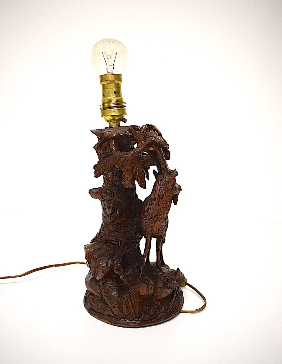 Floor Lamp, Animal-themed, Carved Wood, Black Forest, Alpine Ibex, Ref. 1215 -photo-4