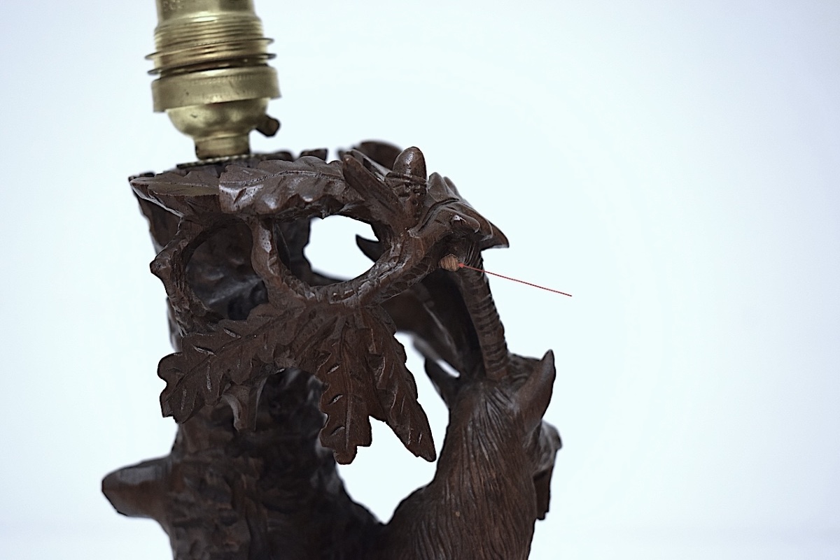 Floor Lamp, Animal-themed, Carved Wood, Black Forest, Alpine Ibex, Ref. 1215 -photo-5