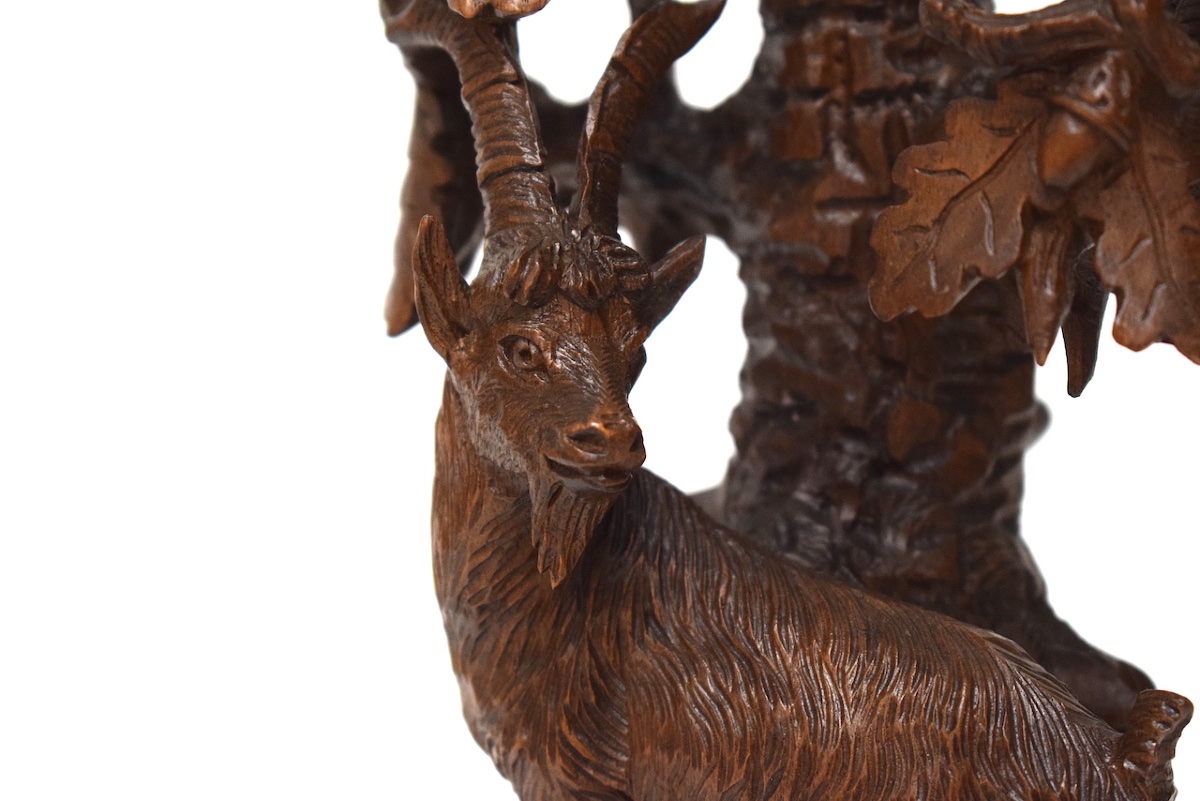 Floor Lamp, Animal-themed, Carved Wood, Black Forest, Alpine Ibex, Ref. 1215 -photo-7