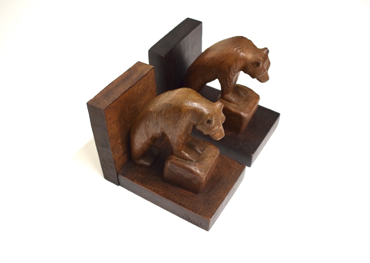 Pair Of Wooden Bear Bookends, Carved, Art Deco, 1925, Ref. 1216-photo-2
