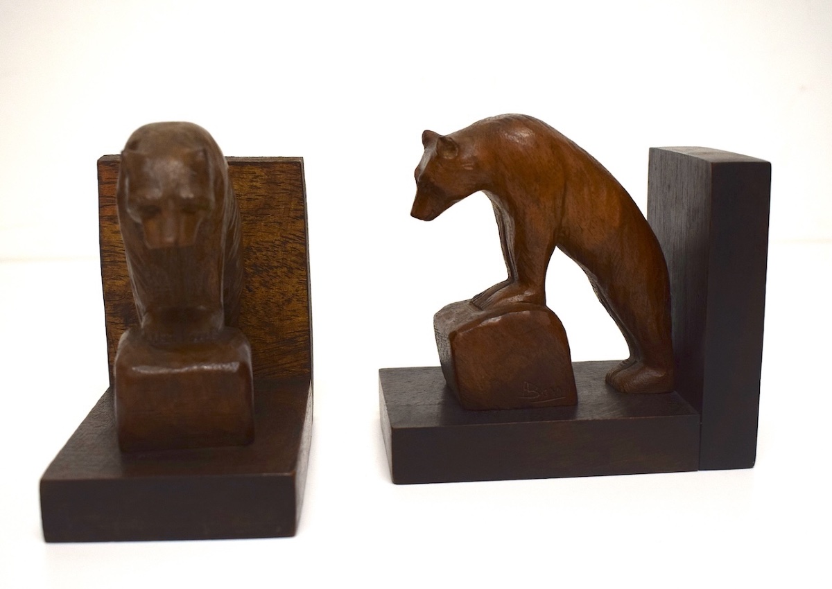 Pair Of Wooden Bear Bookends, Carved, Art Deco, 1925, Ref. 1216-photo-4