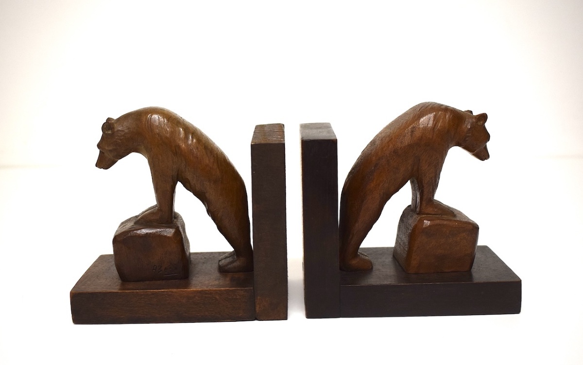 Pair Of Wooden Bear Bookends, Carved, Art Deco, 1925, Ref. 1216