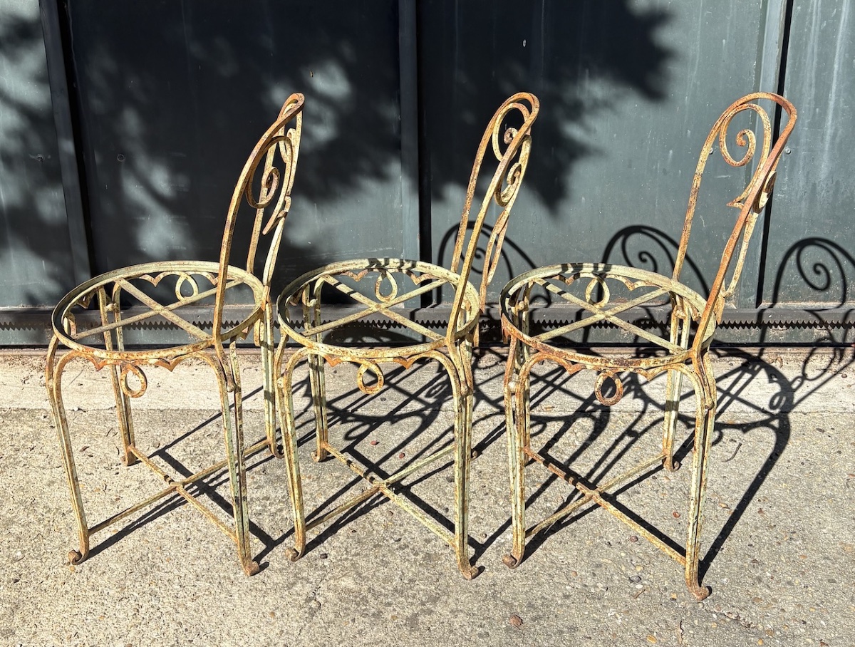Three Art Deco Wrought-iron Chairs Attributed To Jean Charles Moreux, Ref. 1220 -photo-8