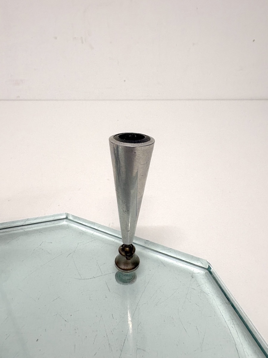 Art Deco Skier Pen Holder, Chrome-plated Metal, Beveled Glass, Sports/ski Theme, Ref. 1221-photo-3