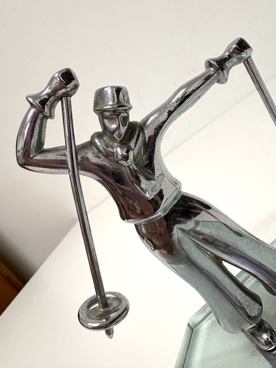 Art Deco Skier Pen Holder, Chrome-plated Metal, Beveled Glass, Sports/ski Theme, Ref. 1221-photo-5