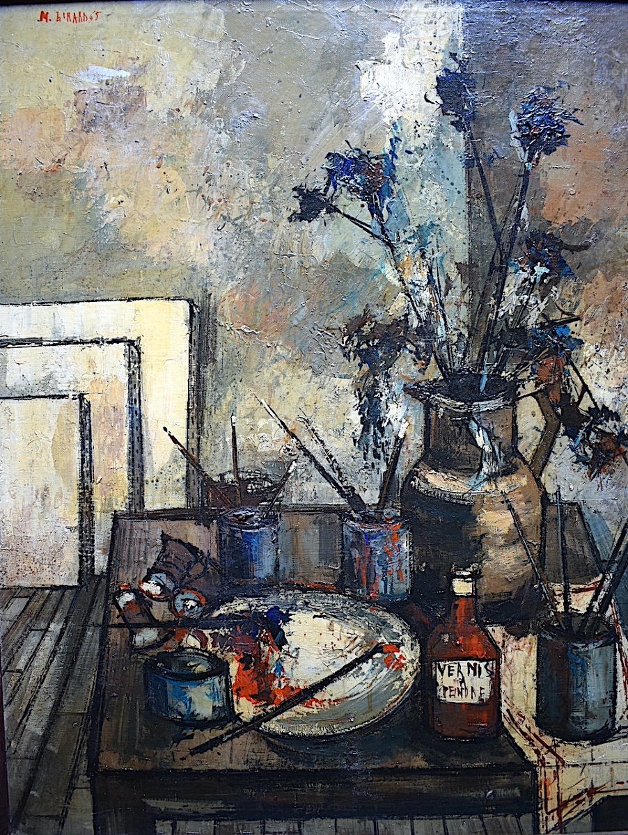 Michel Girard Nature morte Bouquet fleurs atelier de peintre Signé M Girard XX RT16-photo-2