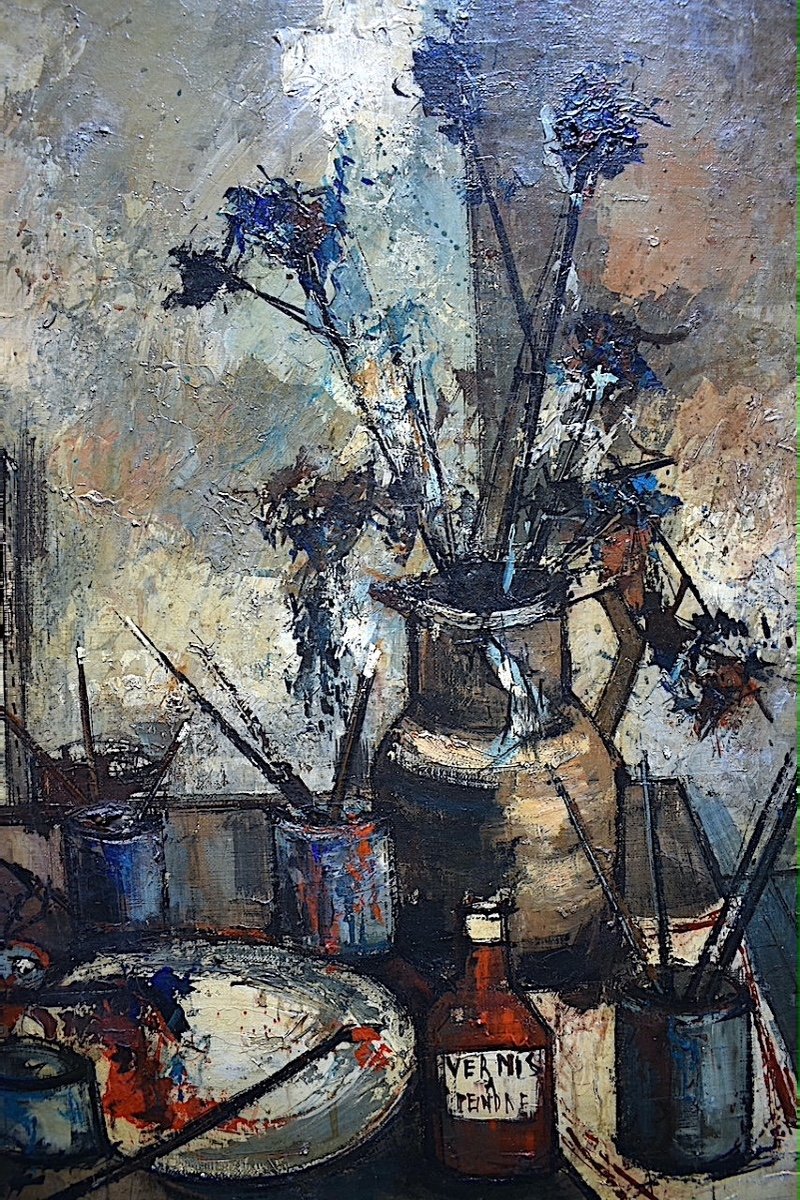 Michel Girard Nature morte Bouquet fleurs atelier de peintre Signé M Girard XX RT16-photo-3