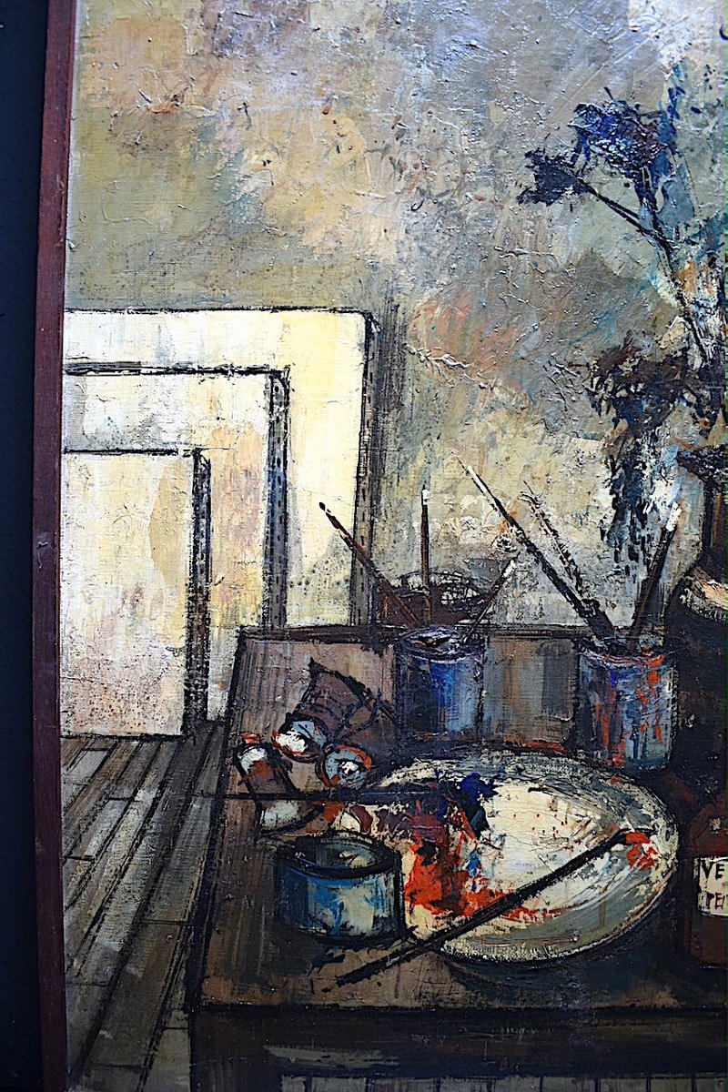 Michel Girard Nature morte Bouquet fleurs atelier de peintre Signé M Girard XX RT16-photo-4