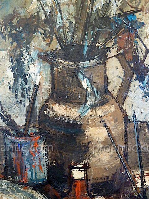 Michel Girard Nature morte Bouquet fleurs atelier de peintre Signé M Girard XX RT16-photo-2