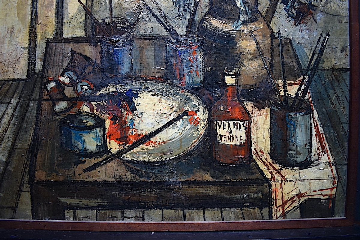 Michel Girard Nature morte Bouquet fleurs atelier de peintre Signé M Girard XX RT16-photo-3