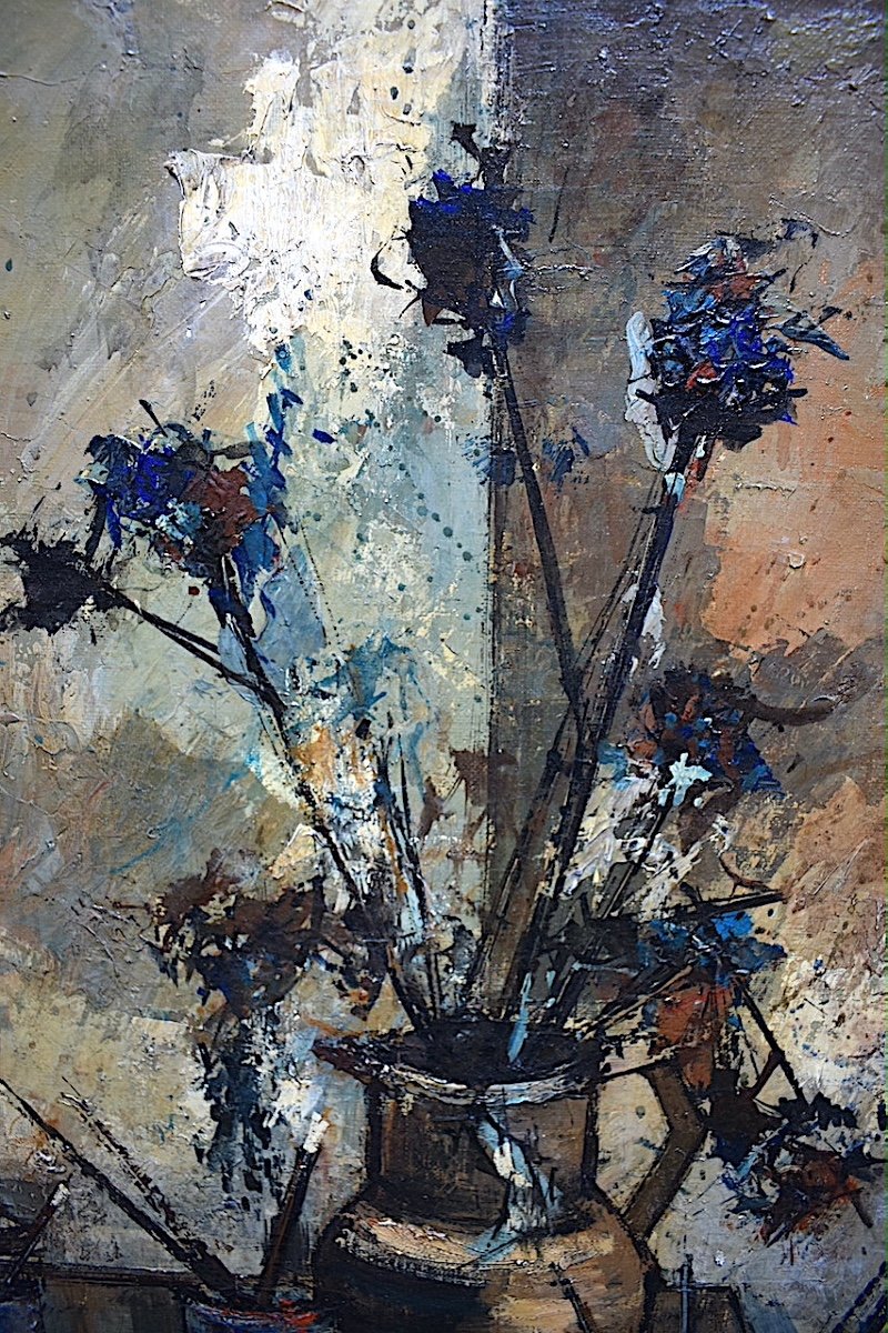 Michel Girard Nature morte Bouquet fleurs atelier de peintre Signé M Girard XX RT16-photo-4