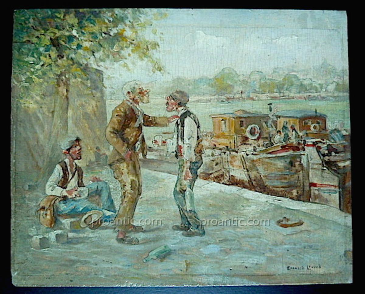 Edouard Leverd Paris Clochard Seine Quay Peniches Marine Signed XX Rt23