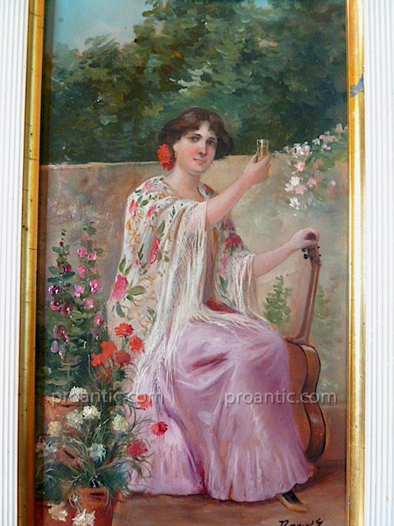 Andalusia Spain Music Musician Guitar Art Nouveau Signed To Identifie XX Rt46-photo-3