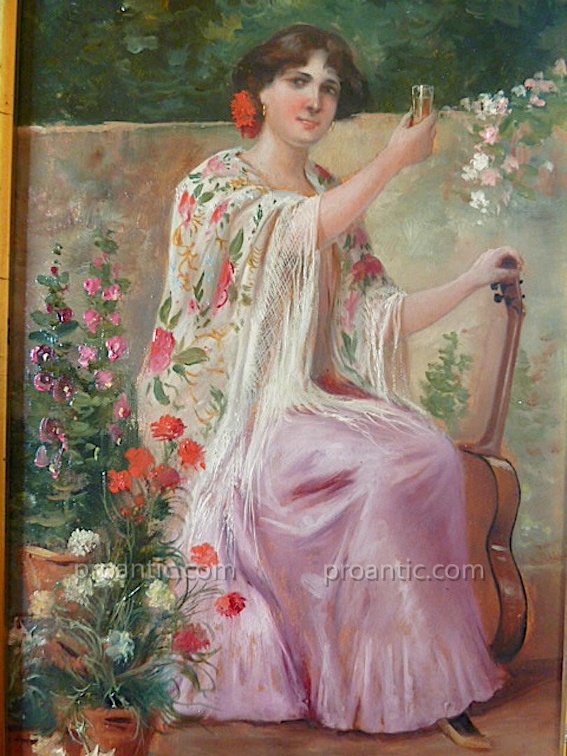 Andalouse Espagne Musique Musicienne Guitare Art Nouveau Sign&eacute; &agrave; Identifier XX RT46-photo-4