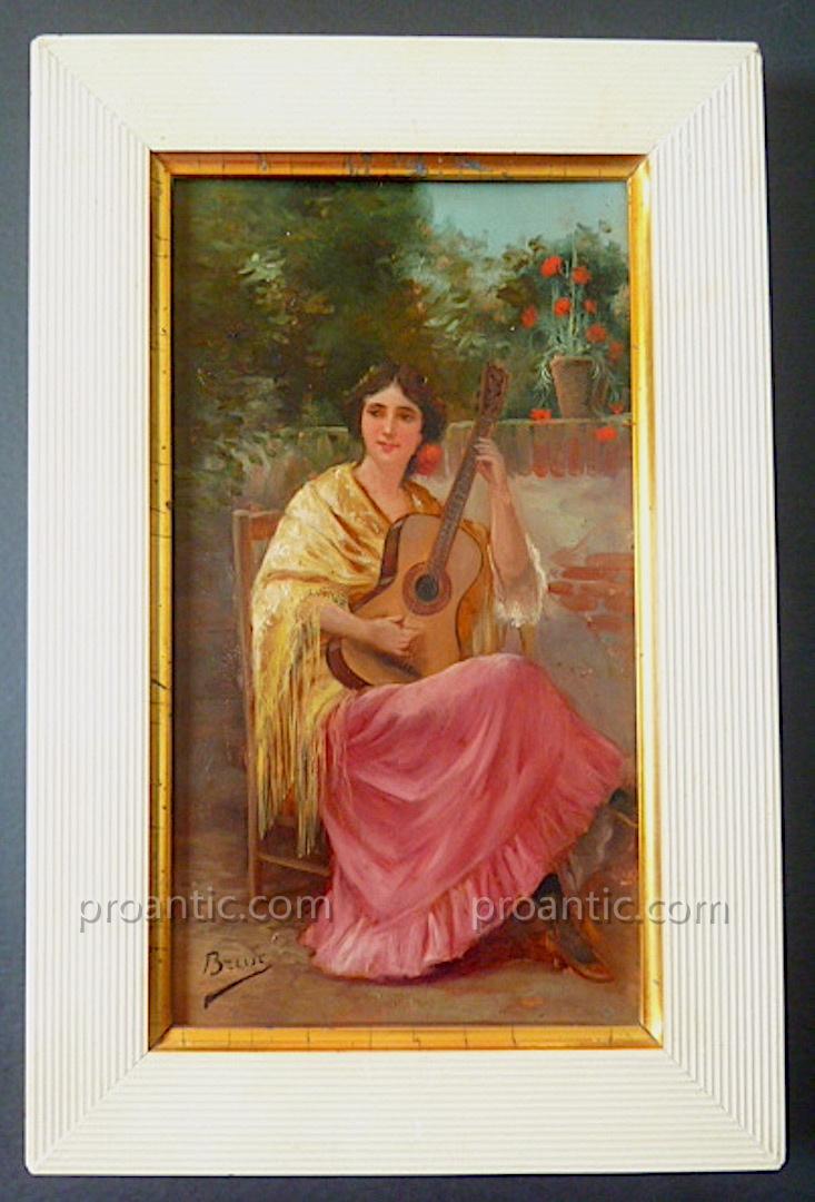 Andalusia Spain Music Musician Guitar Art Nouveau Signed To Identifie XX Rt46-photo-2