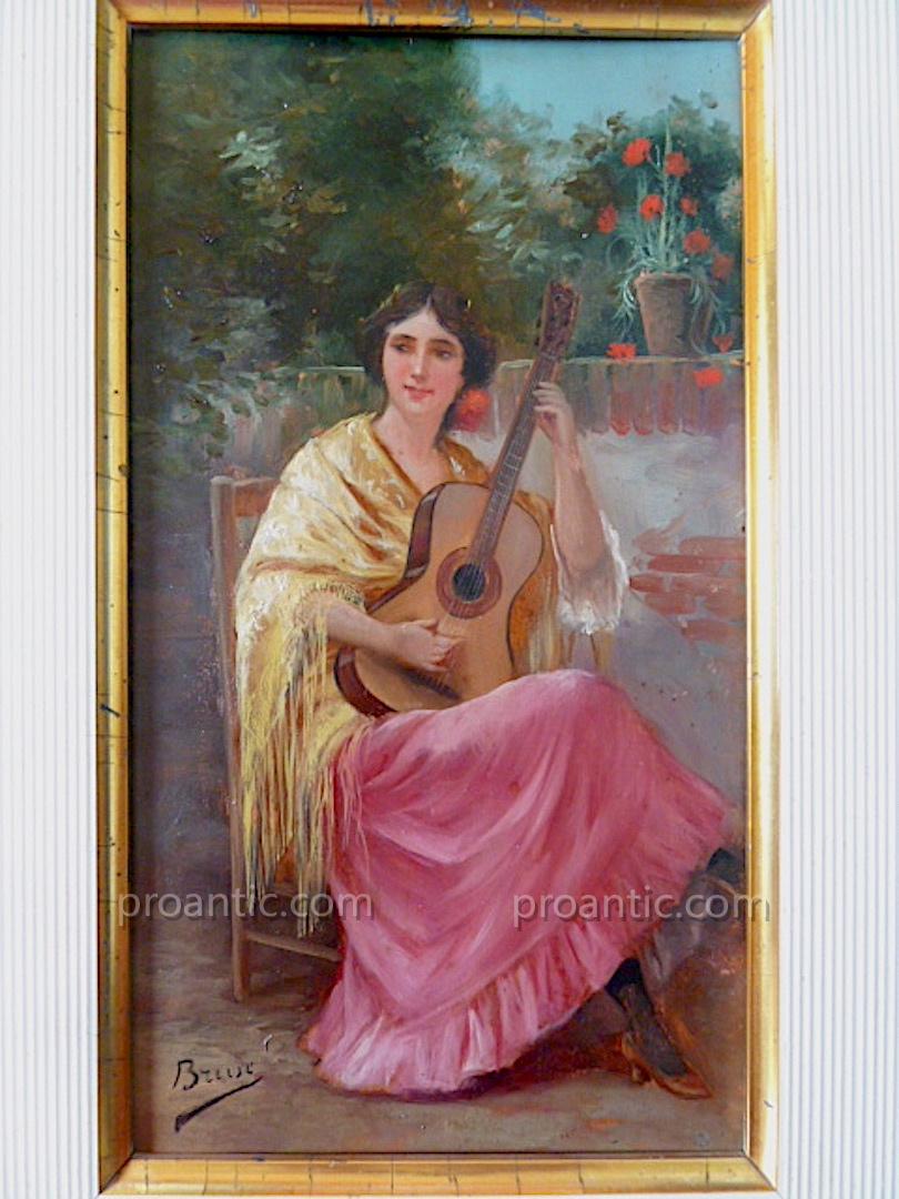 Andalusia Spain Music Musician Guitar Art Nouveau Signed To Identifie XX Rt46-photo-3