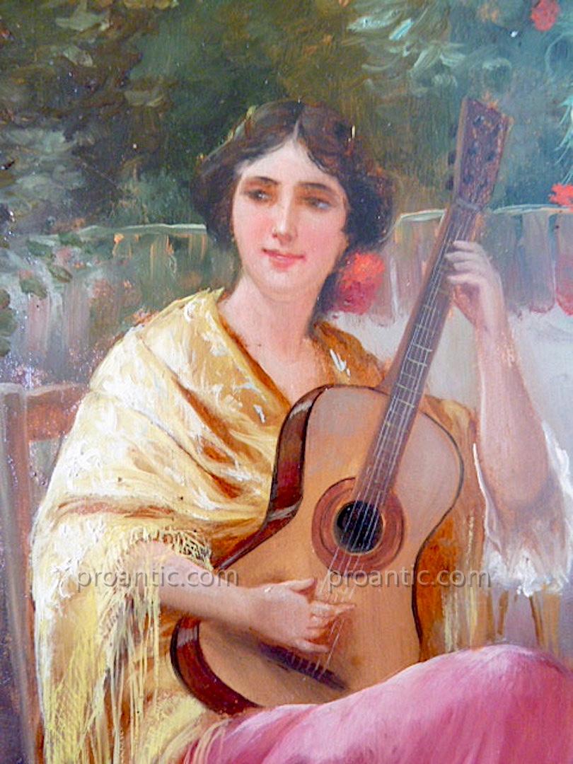 Andalouse Espagne Musique Musicienne Guitare Art Nouveau Sign&eacute; &agrave; Identifier XX RT46-photo-4