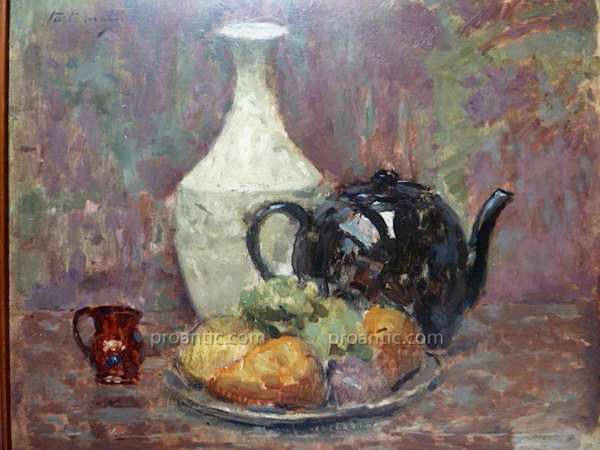 Pierre Tastemain Signed Still Life Impressionist Fruits Vase Their XX Rt51-photo-4