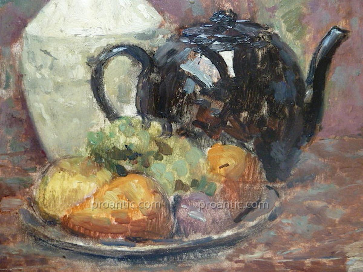 Pierre Tastemain Signed Still Life Impressionist Fruits Vase Their XX Rt51-photo-2