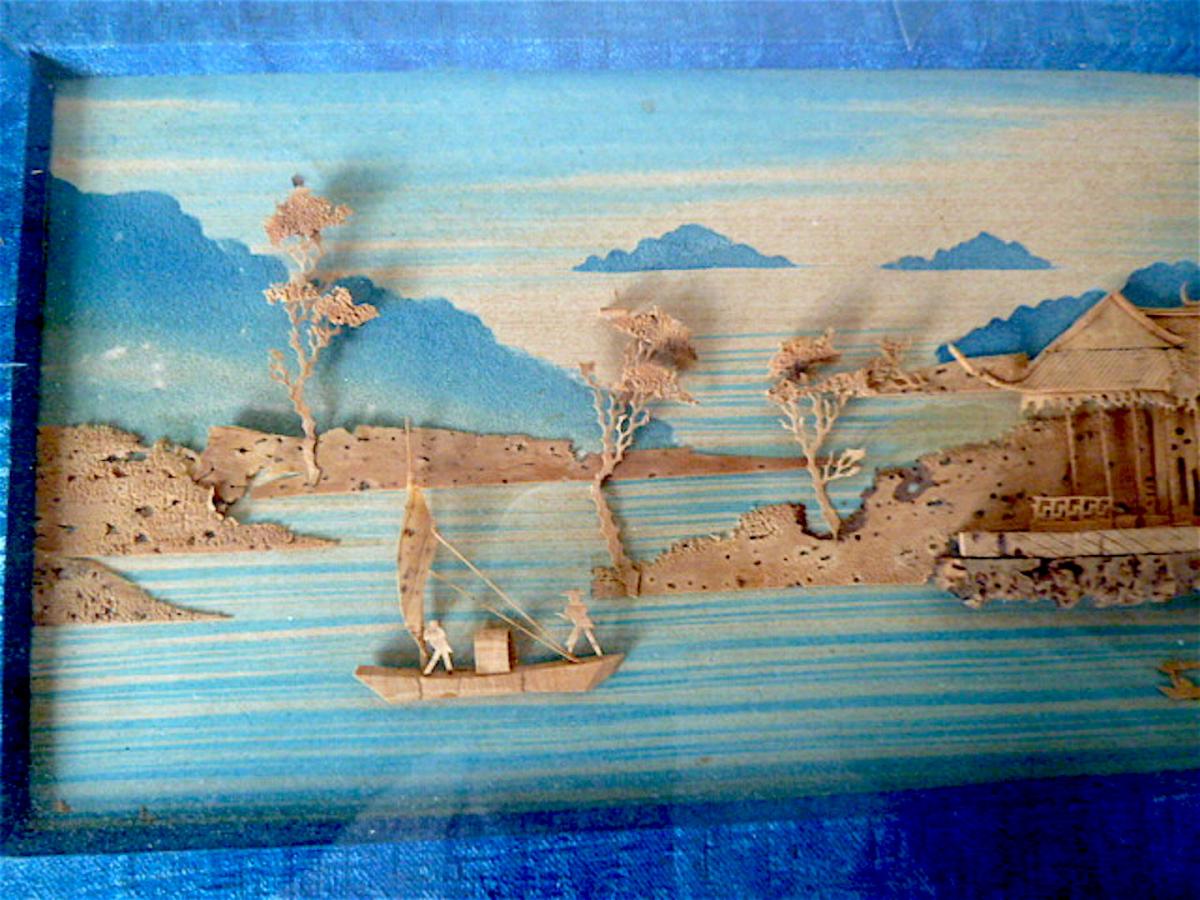 Paintings Pair Of China Chinese Temple Marine Diorama XIX Ref75-photo-4