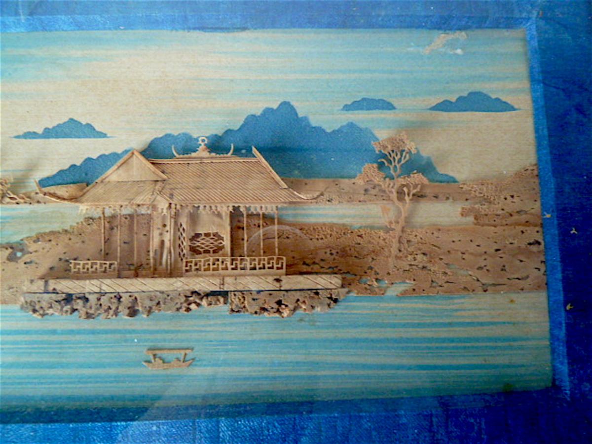Paintings Pair Of China Chinese Temple Marine Diorama XIX Ref75-photo-1