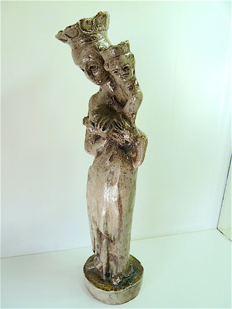 Virgin And Child Earthenware Terracotta Gray Circa 1960 Signed To Identify XX 20th 64 Cm  Ref87-photo-1
