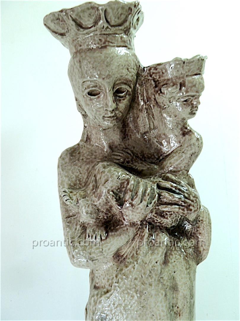 Vierge à l'Enfant Terre Cuite émaillée Grise Vers 1960 Signée à Identifier XX 20th 64 cm REF87-photo-2