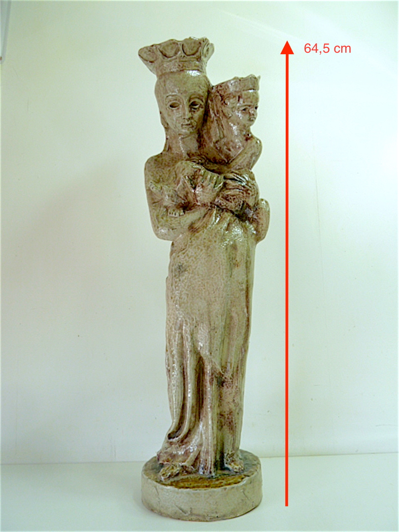 Vierge à l'Enfant Terre Cuite émaillée Grise Vers 1960 Signée à Identifier XX 20th 64 cm REF87-photo-8