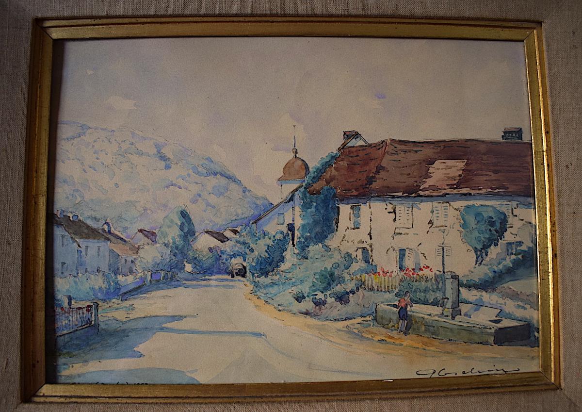 Paul Leschevin Two Watercolor Landscapes Doubs Glay Meslieres Signs XX Rt77-photo-3