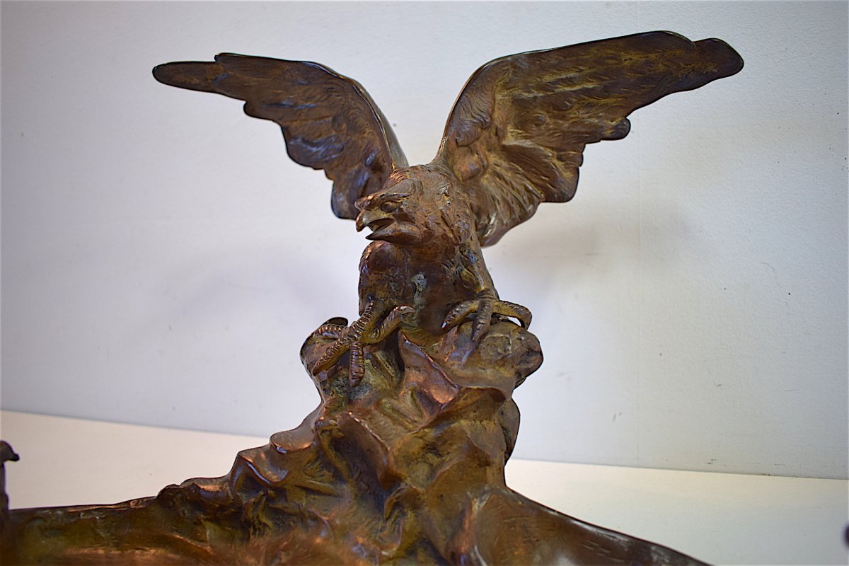 Inkwell Bronze Art Nouveau Eagle Signed A Marionnet XIX 19th Ref97-photo-3