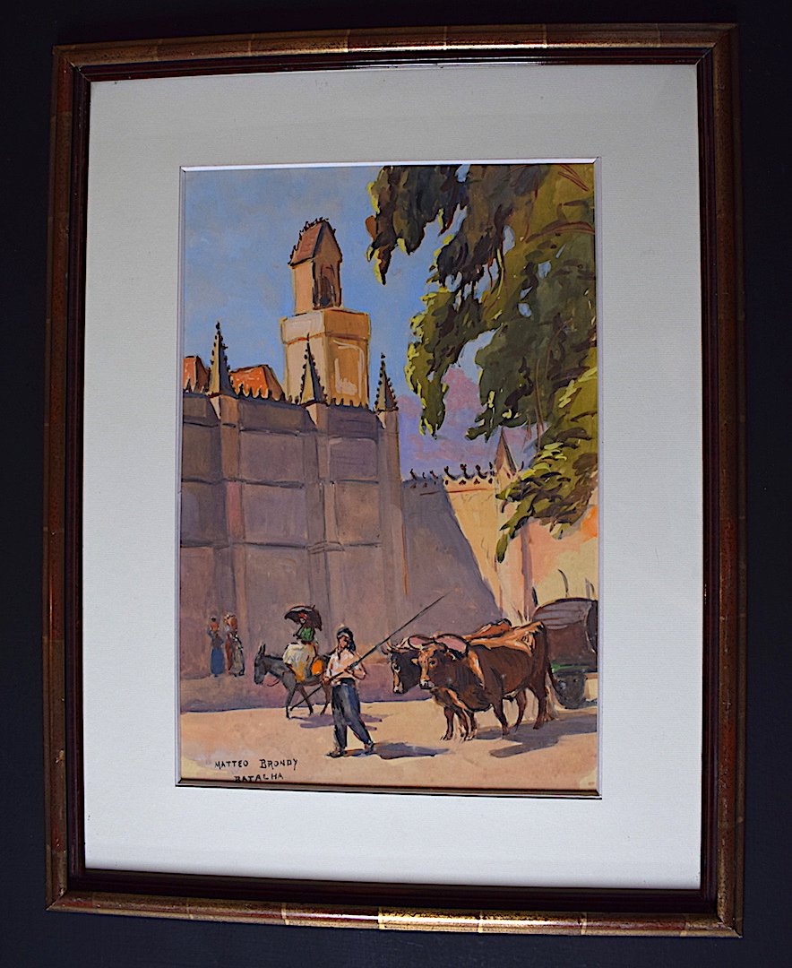 Mattéo Brondy Orientalist Portugal Batalha Street Scene Watercolor XX Rt81-photo-8