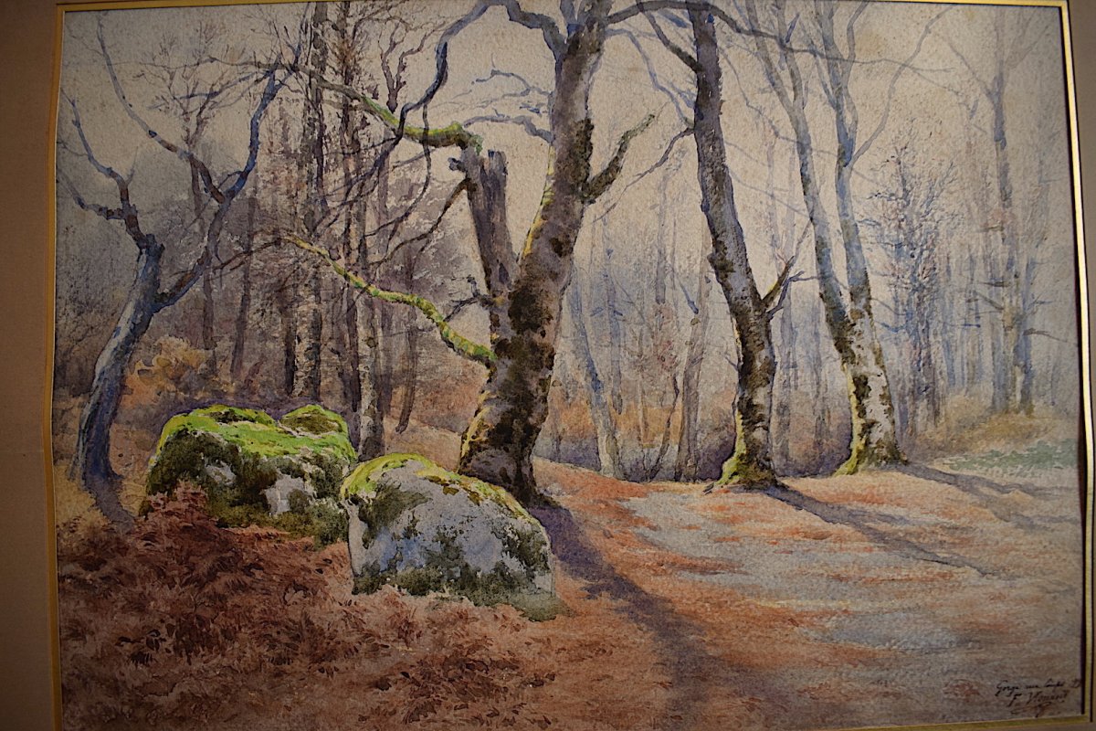 Felix Vionnois The Gorge With Wolves Forest Of Fontainebleau Watercolor Barbican XIX Rt83-photo-2