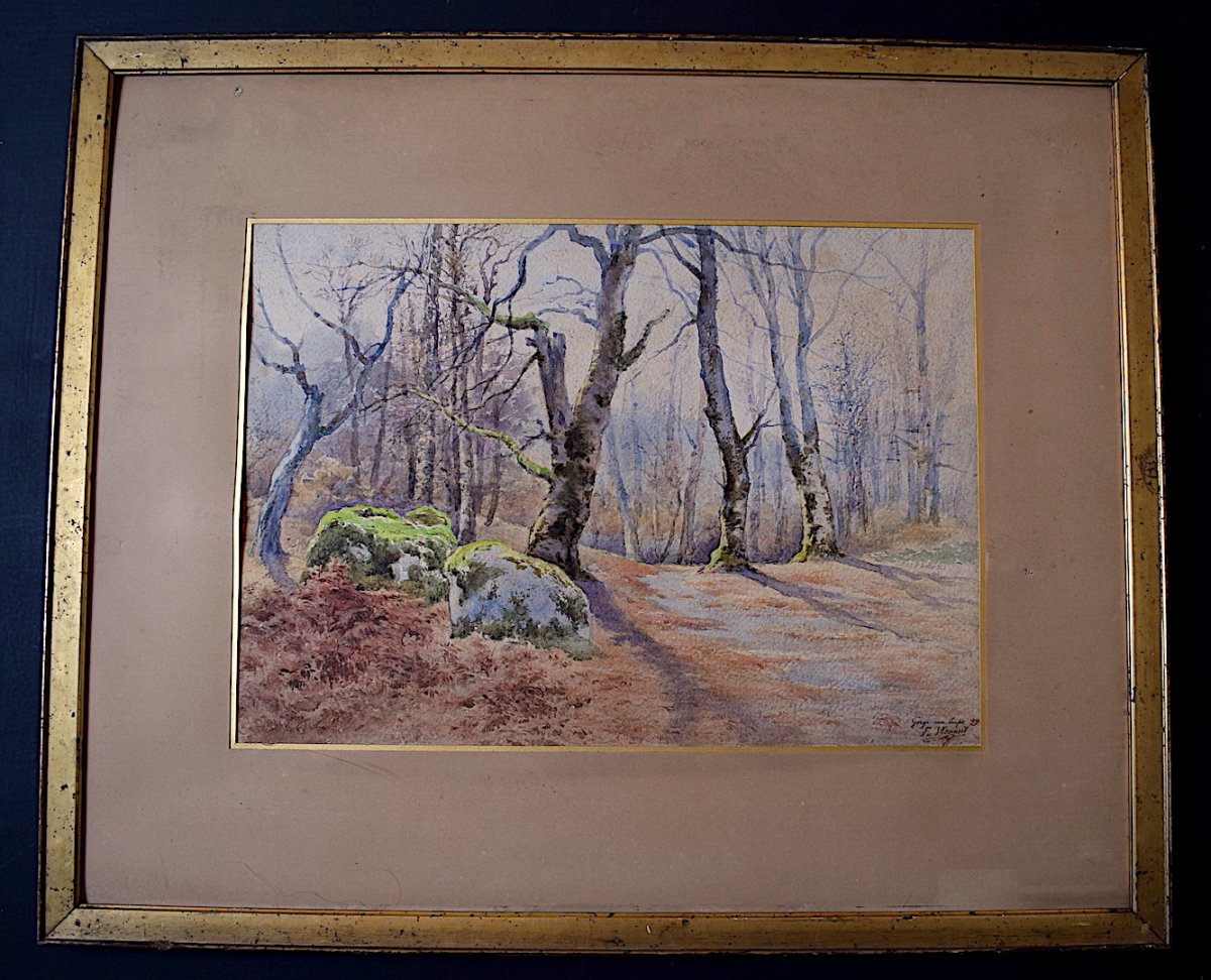 Felix Vionnois La Gorge Aux Loups Forêt De Fontainebleau Barbizon aquarelle XIX RT83