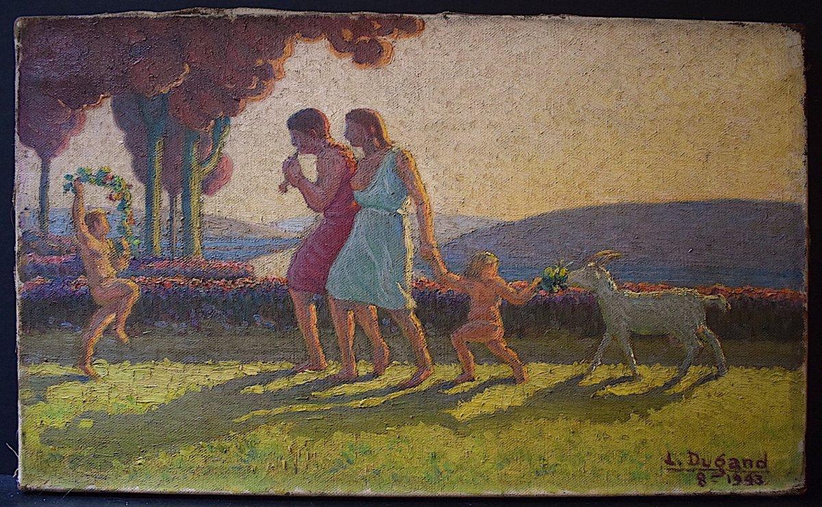 L Dugand Symbolism Bucolic Scene Campaign Player Of Pipeau XX Rt86