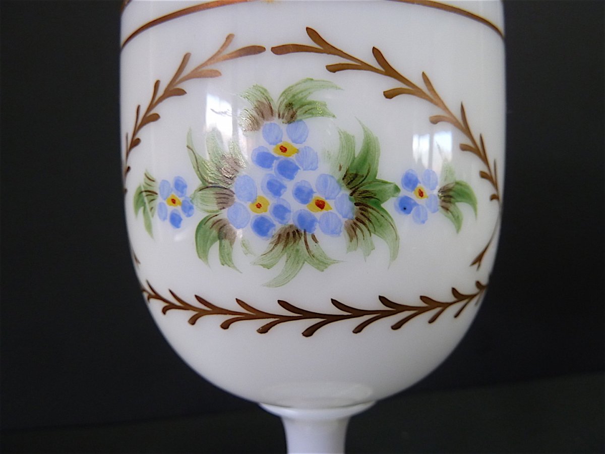 Verre de Communion  &agrave; Pied Douche en  Opaline Fleurs XIX 19th French REF104-photo-3