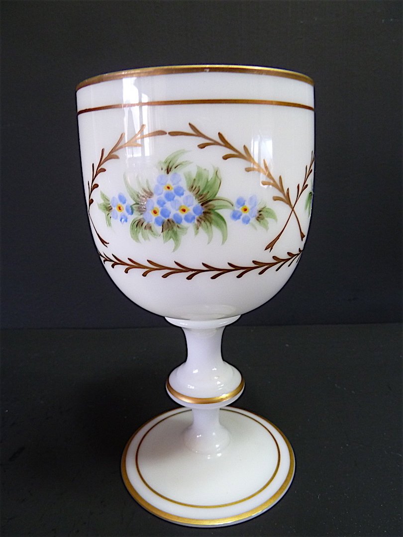 Verre de Communion  &agrave; Pied Douche en  Opaline Fleurs XIX 19th French REF104-photo-1