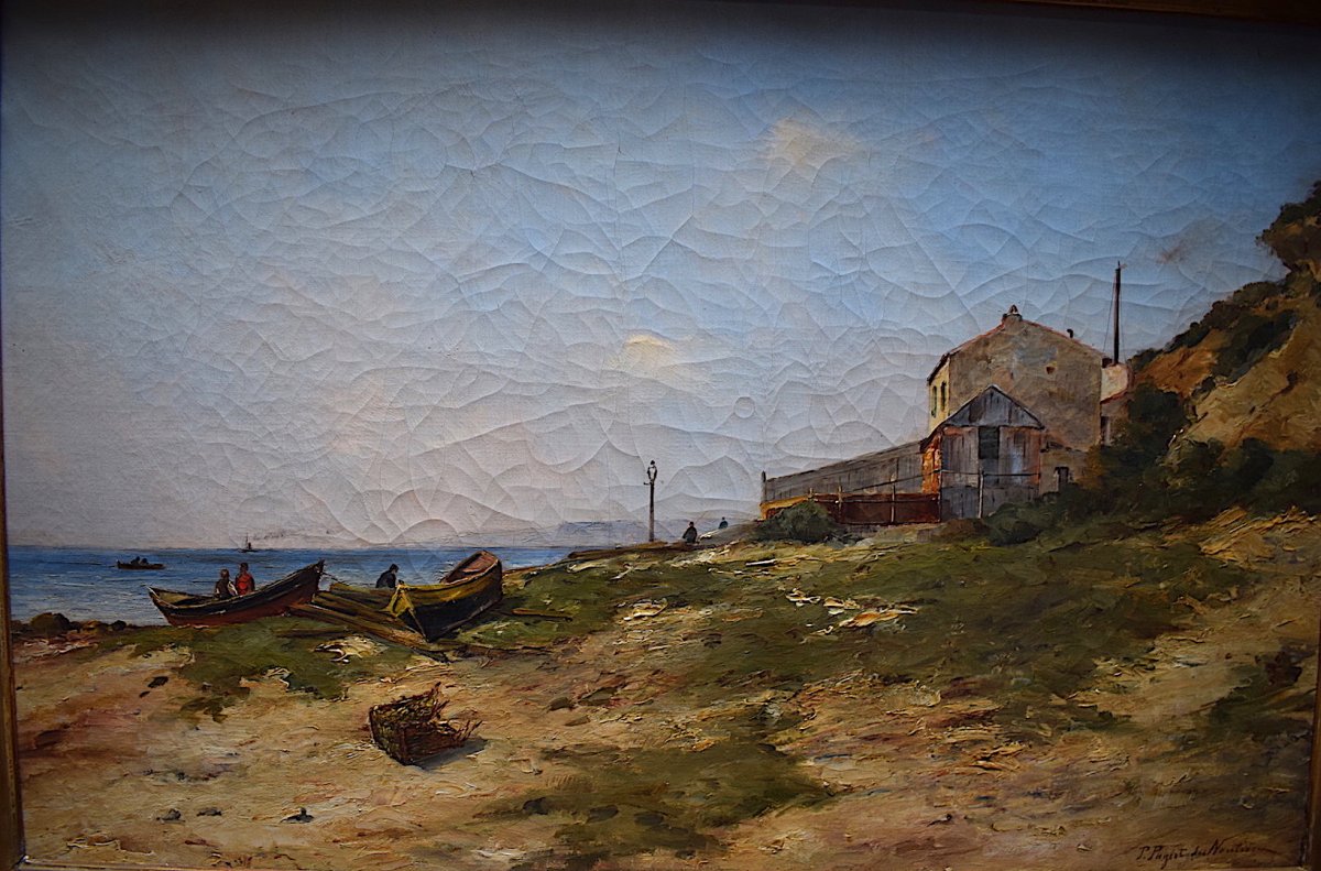 P Pageot Des Nouttieres Marine Landscape Boats Seaside Fishermen XIX 19th Rt100-photo-2