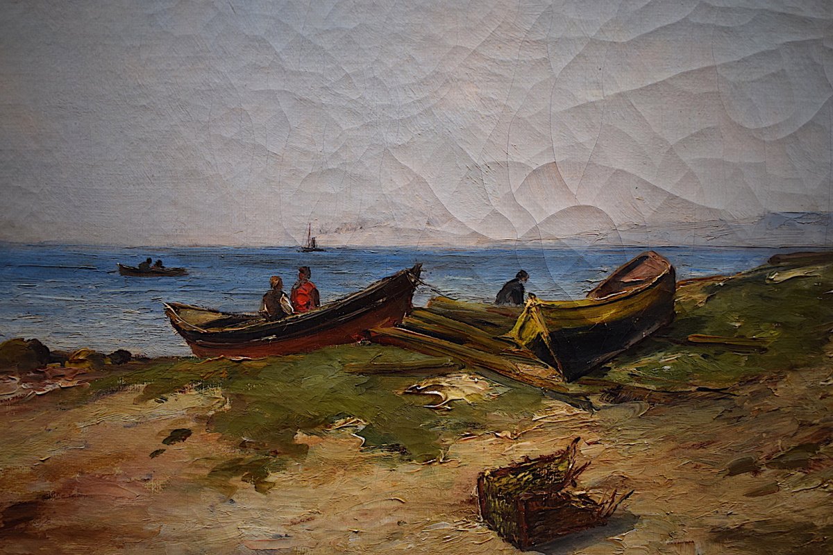 P Pageot Des Nouttieres Marine Landscape Boats Seaside Fishermen XIX 19th Rt100-photo-2